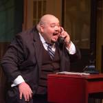 Sequim Gazette photo by Emily Matthiessen / Mario Arruda as Mortimer Brewster yells into the phone in the midst of a panic during a rehearsal for OTAs upcoming Arsenic and Old Lace. Arruda said he loves doing comedies. I like making people laugh, he said. Its a high for me. Its my drug of choice. Fast-paced comedy, he said, relies on everyone to fire on all cylinders.