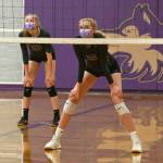 Sequim Gazette file photo by Michael Dashiell / Sequim High volleyball standouts Kendall Hastings (right) and Jolene Vaara were named to all-Olympic League teams last fall, Hastings earning a first team spot and Vaara a second team berth.
