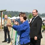 Sequim Gazette photo by Michael Dashiell
Sequim City Band president Debbi Soderstrom lauds efforts by band members to raise funds for the Rehearsal Hall expansion project during a groundbreaking ceremony on Sept. 10.