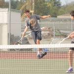 Sequim Gazette photo by Michael Dashiell / Sequims Isaac McKeen and Aason Judd take on North Kitsaps Justin Gallant and Spencer Gillespie on Sept. 13 in No. 2 doubles play. Sequim was scheduled to play Kingston on Sept. 19  results were not available at press time. The Wolves are at Olympic on Sept. 21 and host Port Angeles on Sept. 22.