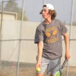 Sequim Gazette photo by Michael Dashiell / Sequims Garrett Little returns a shot as he takes on North Kitsaps Indigo Gallagher-Zapf in No. 1 singles play on Sept. 13. Sequim was scheduled to play Kingston on Sept. 19. Little topped Gallagher-Zapf 6-1, 6-0. The Wolves are at Olympic on Sept. 21 and host Port Angeles on Sept. 22.