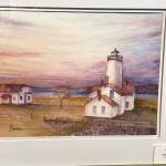 Sequim Gazette photo by Matthew Nash/ Allyne Lawson with the Peninsula Art Friends displays works at the Sequim Museum and Arts through September.