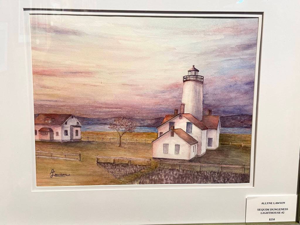 Sequim Gazette photo by Matthew Nash/ Allyne Lawson with the Peninsula Art Friends displays works at the Sequim Museum and Arts through September.
