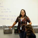 Sequim Gazette photos by Matthew Nash
Onna Gullickson, a sixth- and seventh-grade math teacher at Sequim Middle School greets families on Sept. 15 during Back to School Night.