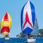 Photo by Fran Reisner Thompson
At left, Denali, skippered by Bob MacCauley, races against Gizmo, skippered by John Thompson, in the Reach and Row for Hospice competition on Sept. 18.