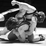Sequim Gazette photo by Michael Dashiell
Sequims Sam Fitzgerald, top, grapples with Bainbridge wrestler Quenton Ikuse in an Olympic League double dual in Sequim on June 5. The photo earned Gazette editor Michael Dashiell a first place in the B/W Sports Photo division in the Washington Newspaper Publishers Associations 2022 Better Newspaper Contest.