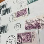 Sequim Gazette photo by Matthew Nash/ This page in Phil Castells stamp book shows someone sent for cancellations from cities/towns across the U.S. named Elizabeth on the day she and Prince Philip, Duke of Edinburgh, wed on Nov. 20, 1947.