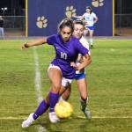 Sequim Gazette photos by Michael Dashiell
Sequims Jennyfer Gomez vies for the ball with Bremertons Melanie Uhrich in the Wolves 4-0 win in Sequim on Sept. 29.
