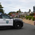 Michael Dashiell/Sequim Gazette
Firefighters from Clallam County Fire District 3 respond to a house fire on the 200 block of North Dunlap Avenue on Sept. 28.