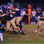 Sequim Gazette photo by Emily Matthiessen
Sequim running back Aiden Gockerell looks for running room in the Wolves 35-21 loss to Olympic on Oct. 7. Gockerell had more than 150 yards rushing.