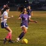 Sequim Gazette photo by Michael Dashiell
Sequims Alex Salas, right, maintains possession in the first half of Sequims 11-1 win over the visiting North Mason Bulldogs on Oct. 6. After a couple of near scores, Salas had a long, left-footed score that put Sequim up 3-1 in the first half.