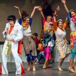 Sequim Gazette photo by Emily Matthiessen / Dancers/singers back Bud Davies Pharaoh in a dress rehearsal for this months Joseph and the Amazing Technicolor Dreamcoat.