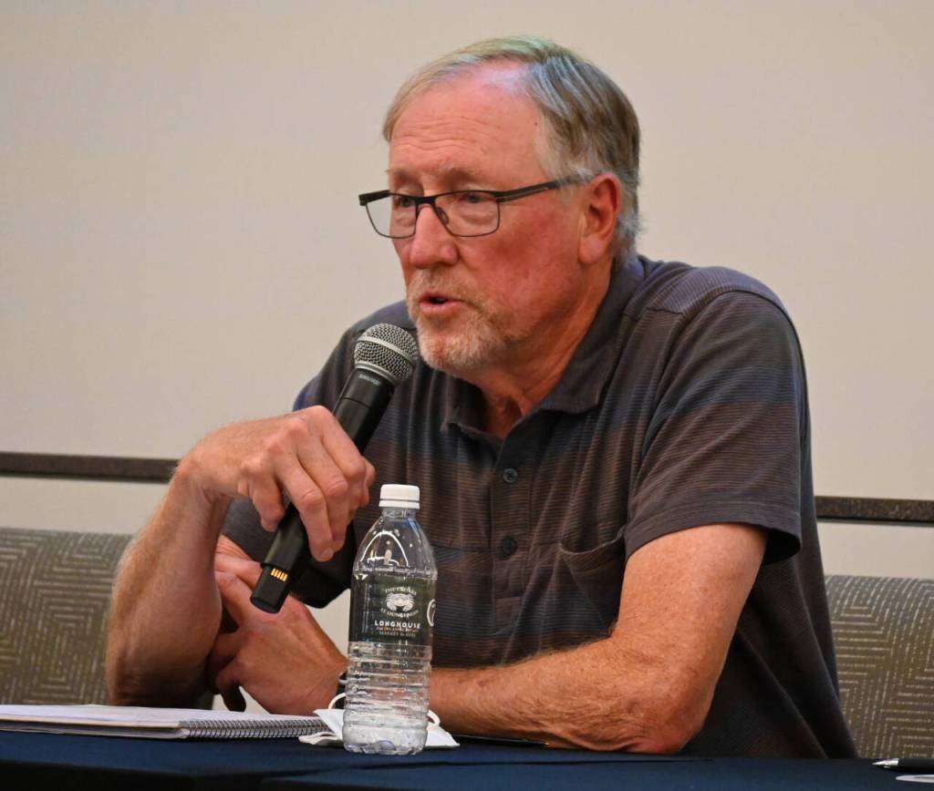 Sequim Gazette photo by Michael Dashiell / Ken Bounds, Washington State Parks and Recreation Commission commissioner, talks about development of the Miller Peninsula State Park at an Oct. 18 public meeting.