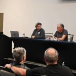 Sequim Gazette photo by Michael Dashiell / At left, Michael Hankinson, a parks planner with Washington State Parks and Recreation Commission, speaks at an Oct. 8 public meeting regarding development of Miller Peninsula State Park. Pictured, from left, are: Diana Dupuis, Washington State Parks and Recreation Commission director; and State Parks commissioners Ken Bounds, Holly Williams and Sophia Danenberg.