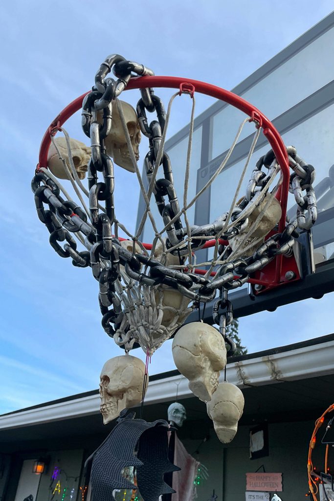 Sequim Gazette photo by Matthew Nash/ Look around and skeletons, bats and other eerie decorations can be found at the Lomker/Kester house on West Prairie Street.