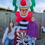 Sequim Gazette photo by Matthew Nash
This clown Jack-in-the-box is one of the newest decorations at the home of Sierra Lomker, left, and Abby Vogel along West Prairie Street.