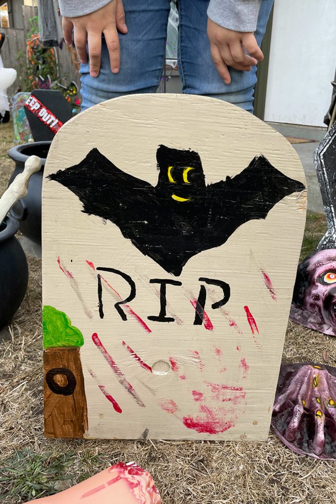 Sequim Gazette photo by Matthew Nash/ Each year, the Lomker/Kester family decorates new gravestones for their yard. This was the first made by daughter Sierra Lomker.