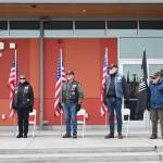 Sequim Gazette photo by Michael Dashiell / American Legion riders honor veterans at a special Veterans Day Ceremony at the Sequim Civic Center plaza on Nov. 11.