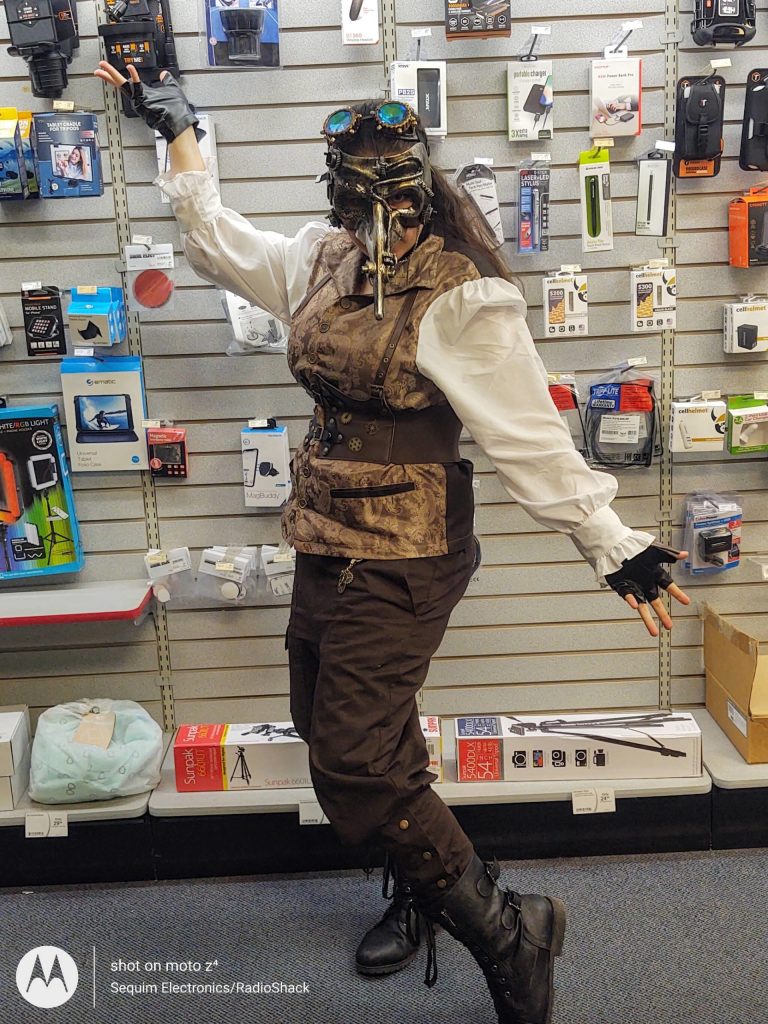 Photo courtesy of Becky R. Northaven / Kellan Northaven, 17, shows off a steampunk costume with steampunk plague doctor mask.