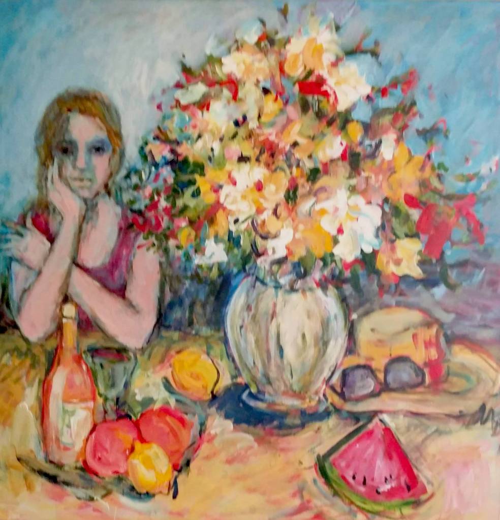 Submitted art / The Hat and the Sunglasses by Lynne Armstrong, a featured artist at the Blue Whole Gallerys new exhibit, All I want for Christmas Is …  this December.