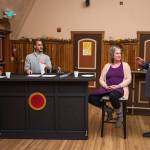 Sequim Gazette photo by Emily Matthiessen / Tara Dupont, Cort Mao, Jenny Brown and Mario Arruda rehearse the comedy Karate Cooking for Olympic Theatre Arts upcoming New Works Showcase. The play was written by Ryan Macedo and directed by Taylor Dowley.