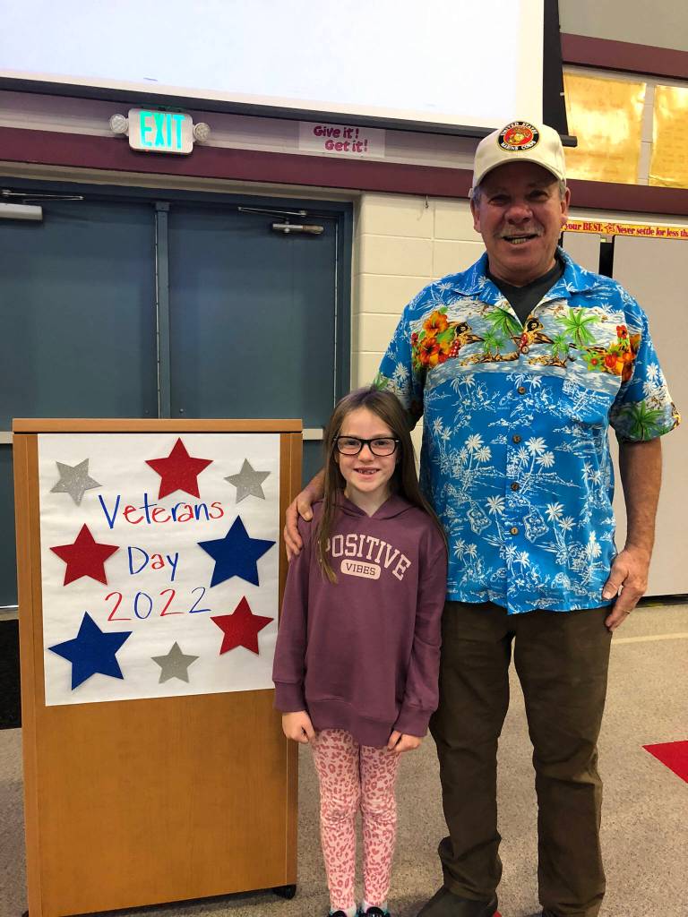 Photo courtesy of Greywolf Elementary School / Savanah Fuller celebrates her grandfather Charlie at Greywolf Elementary Schools annual Veterans Day ceremony, held at the school on Nov. 10.