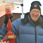 Sequim Gazette photo by Michael Dashiell / Event organizer Tom Coonelly shows off the top team trophy for the 2022 Cranksgiving event on Nov. 19.