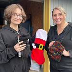 Sequim Gazette photo by Matthew Nash/ For the second year, River Jensen, left, and her mom Anna Larsen plan to use stockings for Rivers Christmas Project to supply toiletries to local homeless people and others in crisis. River, now 16, started the project seven years ago.