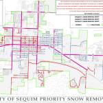 Map courtesy of City of Sequim / During snowfalls, City of Sequims Public Works crews clear main arterial roadways first. Sequim has 54 miles of city-owned roadways and alleys, as well as parking lots and sidewalks.
