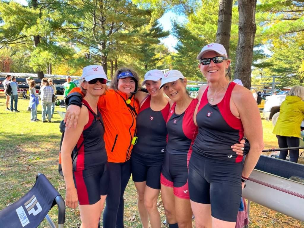 Submitted photo 
Sequim Yacht Club member Jeanne Neal, center, joined teammates (from left) Gunilla Luthra, Brook McCulloch (cox) Jan Chow and Sara Harmon in the Head of the Charles 2022 regatta in October. The team placed 14th out of 20 teams in the Womens Grand Master Fours (60+) division.