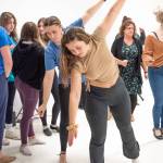 Sequim Gazette PHOTO BY EMILY MATTHIESSEN
Ensemble dancers Clare Wegener and Isa Ramsey practice during a rehearsal for Ghostlight Productions upcoming White Christmas.