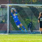 Photo courtesy of WWU Athletics / Claire Henninger makes a save in the NCAA Division II national quarterfinal game. A former Sequim soccer standout, Henninger is a graduate student at Western Washington University and helped the WWU womens soccer team earn its second national title with a 2-1 win over West Chester (Pa.) on Dec. 3.