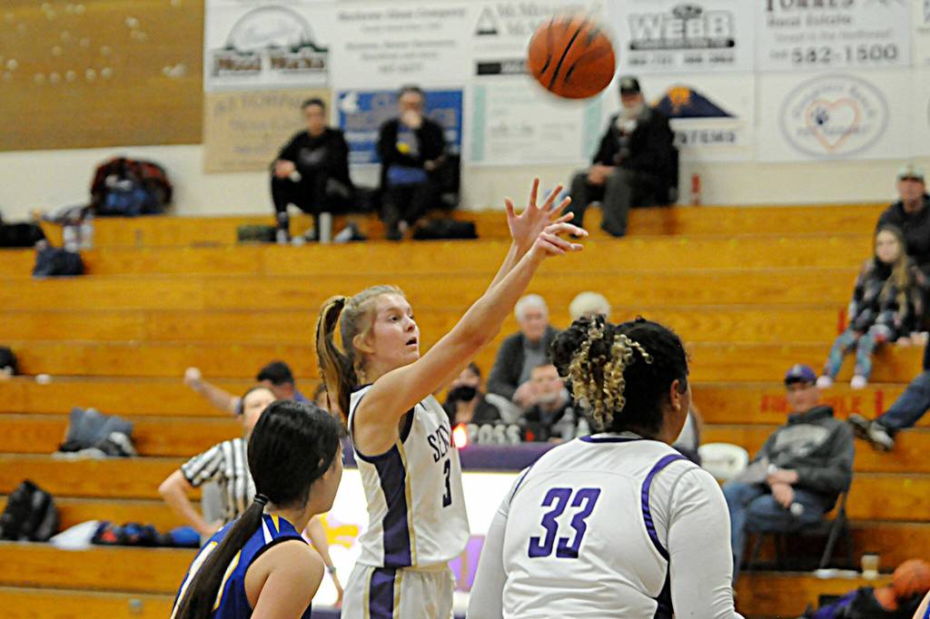 Sequim Gazette Photos by Matthew Nash
Jolene Vaaras free throw near the end of the second quarter put Sequim up for good against Bremerton on Dec. 8 in the Wolves home opener. She led all scorers with 20 points.