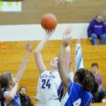 Sequim Gazette photo by Matthew Nash / Sequim's Dani Herman puts up a shot in a 53-27 home win over North Mason on Dec. 15. Herman had six points and seven rebounds in the victory.