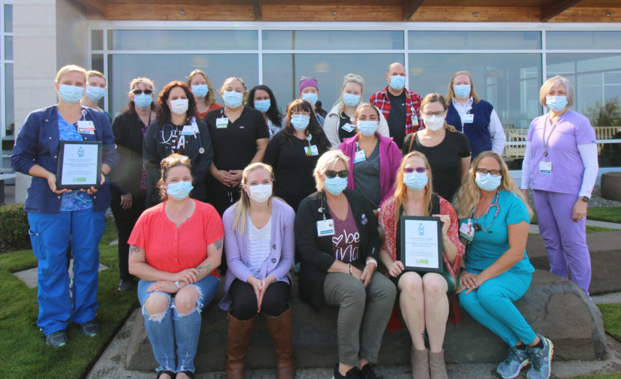 Photo courtesy of Olympic Medical Center / Staff with Olympic Medical Centers ICU/telemetry and respiratory therapy teams recently received a DAISY Team Award for Extraordinary Nurses.