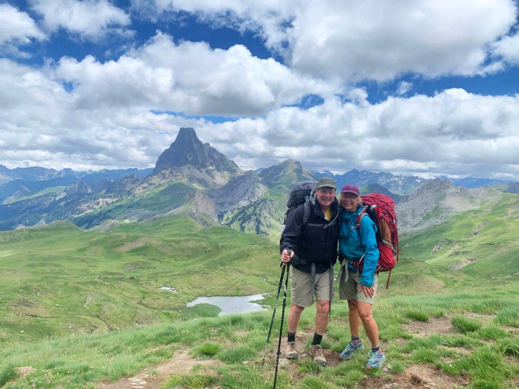 Photo by Carol Bernthal/Adam Henley / Adam Henley and Carol Bernthal walk to Lescun, a starting point for a section of the Pyrenees High Route. Check out Will there be refreshments? Hiking the Pyrenees High Route, the March 23 Travelers Journal presentation at the Dungeness River Nature Center.