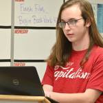 Sequim Gazette photo by Michael Dashiell / Brody Anderson interviews a witness during a Mock Trial club practice last week.