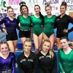 The Port Angeles and Sequim gymnastics team at its final home meet last from. From left, rear, are Madisyn Ripley, Chloe Notari, Maddie Adams, Summer Hirst-Lowe and Amara Brown. From left, front, are Lucy Spelker, Kori Miller, Susannah Sharp and Faith Carr. (Port Angeles/Sequim gymnastics)