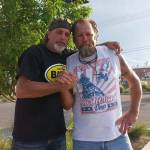 Photo courtesy of Todd Tjernell
Sequims Todd Tjernell, right, stands with Robbie Knievel in Butte, Mont., during one of their trips. Knievel, who died on Jan. 13, lived in the Sequim area for about a decade and befriended Tjernell and hired him to build stunt ramps for him.