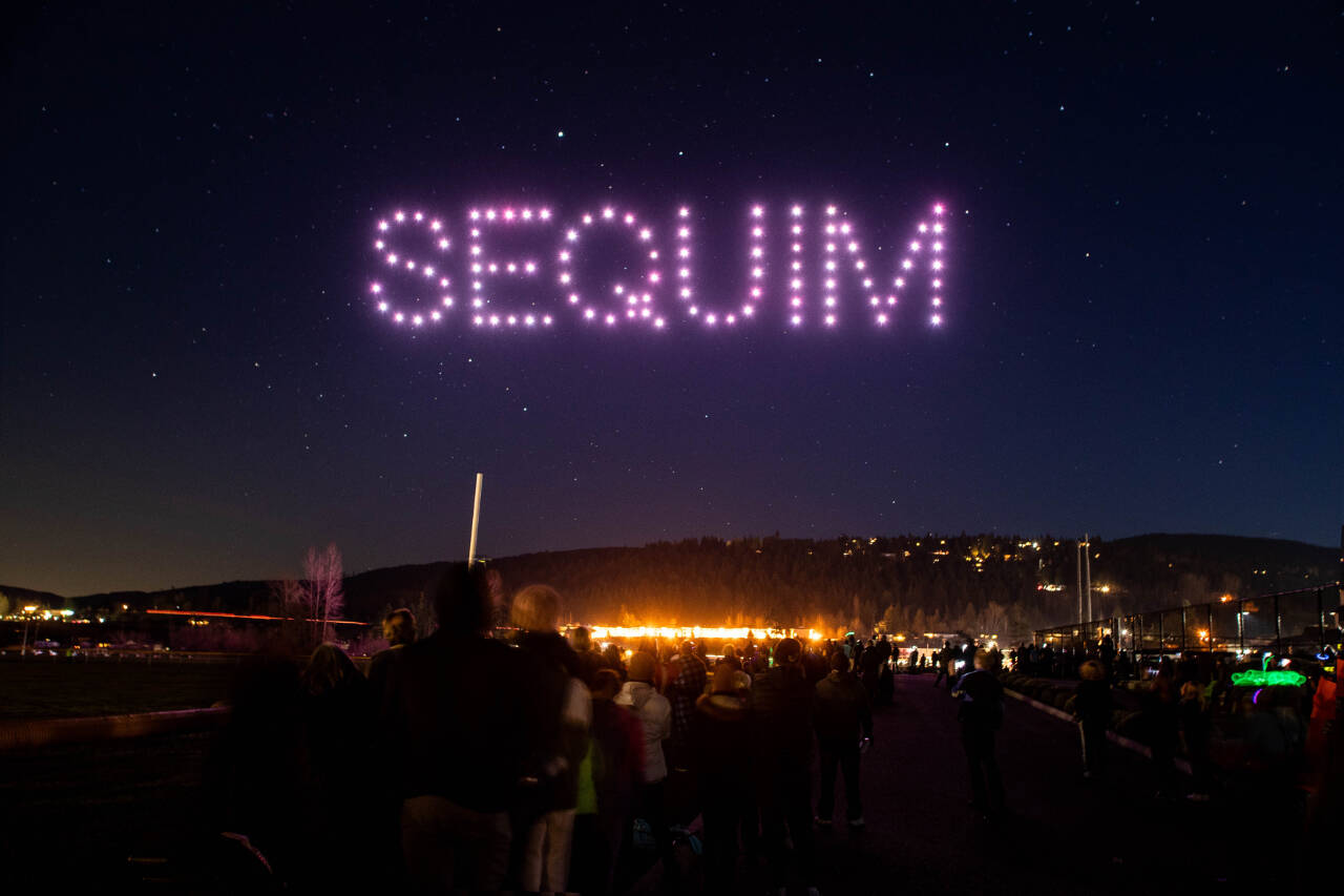 Photo courtesy of City of Sequim
Drones light up the skies above Sequim at the Sequim Sunshine Festival in 2022.
