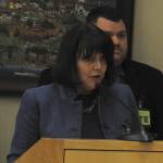 Sequim Gazette photo by Matthew Nash/ Sequim schools superintendent Regan Nickels speaks to the Sequim City Council on Jan. 23 about the proposed $17.5 million CTE building, as school board president Eric Pickens looks on. After the council approved a $250,000 pledge for the project later in the night, she said in an interview, I feel over the moon for our students because were so much closer now to them having these new opportunities.