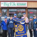 Submitted photo / Sequim Noon Rotary members present funds for the Boys & Girls Clubs of the Olympic Peninsula’s food program to the clubs’ executive director (and fellow Rotarian) Mary Budke, third from left. Pictured, from left, are Ren Garypie, Margot Hewitt, Budke, Don Sorensen, Stuart Dille, Anna Richmond, Bob Macaulay and Kelly Macaulay.