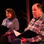 Sequim Gazette photo by Michael Dashiell / Sara Nicholls and Steve Rodeman work on a scene of the upcoming Love Letters, a readers theater production at Olympic Theatre Arts set for Feb. 10-12 and Feb. 14. The production featured two two person casts, with Nicholls and Rodeman for shows on Feb. 10 and Feb. 14, and Ron Graham and Angela Poynter for shows on Feb. 10 and Feb. 11.