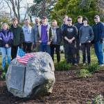 Photo courtesy Dan Mannisto/ BSA Eagle Scout candidate Dean Rynearson, fifth from left, with Troop 90 worked with family, friends and fellow scouts to revamp the Veterans Memorial at Sequim Pioneer Memorial Garden along East Washington Street on Jan. 14.