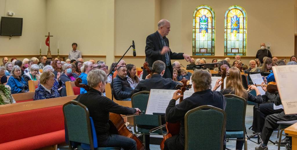 Sequim Gazette photos by Emily Matthiessen
Conductor Phil Morgan-Ellis leads a Sequim Community Orchestra concert in Sequim on Feb. 11.