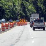 File photo by Keith Thorpe/Olympic Peninsula News Group / Traffic on U.S. Highway 101 is funneled into a single lane at Morse Creek east of Port Angeles in late spring 2021.