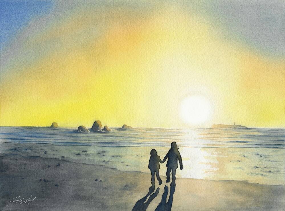 Submitted art
Judah and Maya at Ruby Beach by Julie Senf, a featured artist at the Blue Whole Gallery in March.
