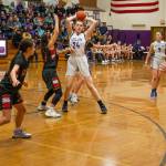 Sequim Gazette photo by Emily Matthiessen / Sequims Dani Herman, center, looks for an open teammate in a Feb. 7 non-league match-up with Neah Bay in Sequim.
