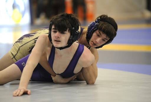 Sequim Gazette file photo by Michael Dashiell / Sequims Cayden Beauregard, pictured here at a sub-district tourney on Feb. 4 in Bremerton, placed seventh at 106 pounds at the state 2A finals in Tacoma last week.
