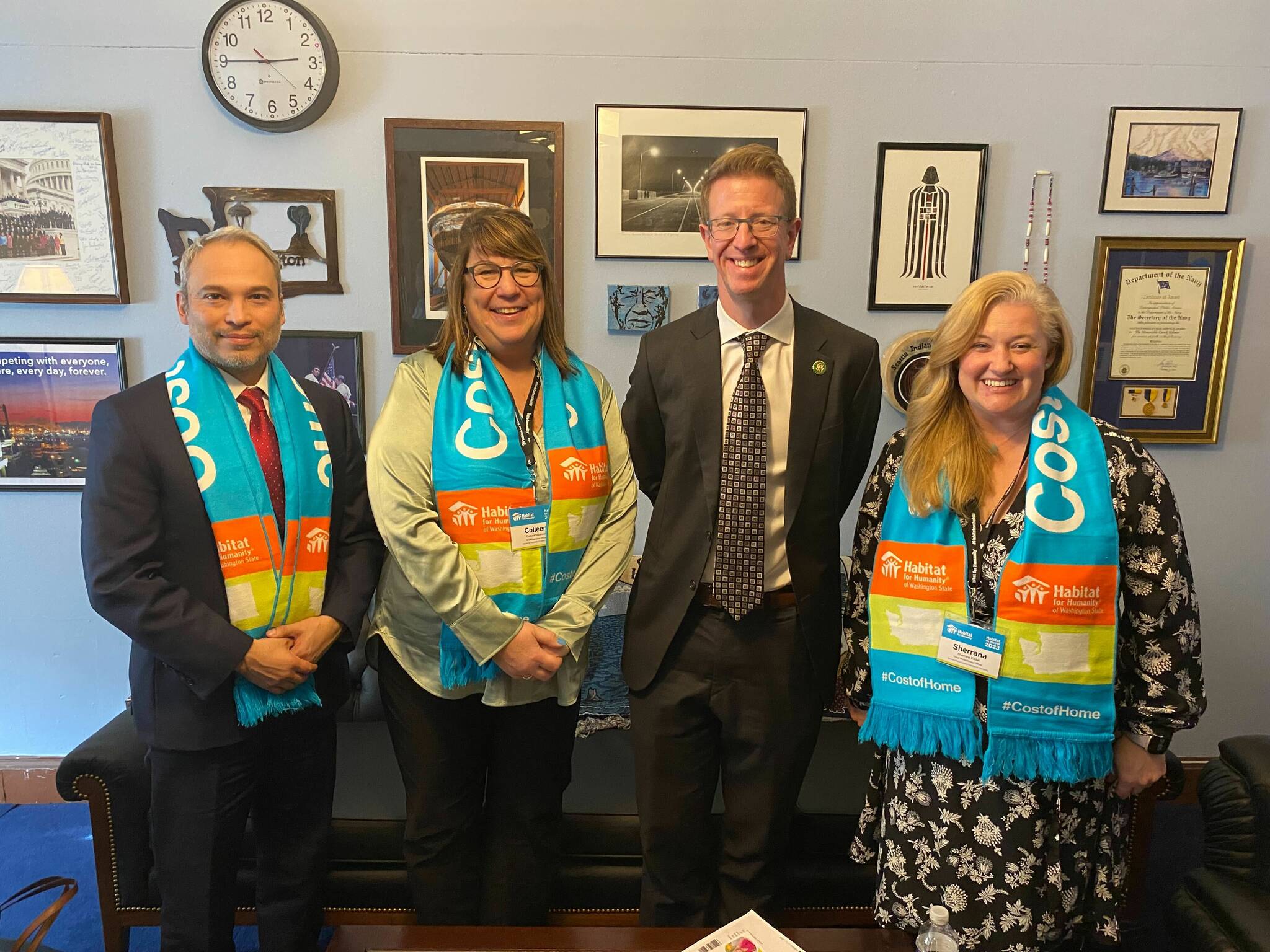 Submitted photoS
Representatives from Habitat for Humanity meet with U.S. Rep. Derek Kilmer (second from right) in early February. Pictured, from left, are: Mark Hodgson, board vice president for Habitat for Humanity of Clallam County; Colleen Robinson, CEO for Habitat for Humanity of Clallam County; Rep. Kilmer, and Sherrana Kildun, Habitat for Humanity Tacoma-Pierce staffer.